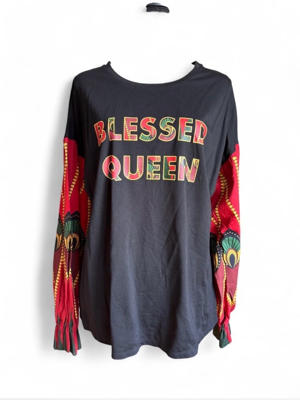 Ashro "Blessed Queen" African Print Balloon Sleeve Blouse Top XL